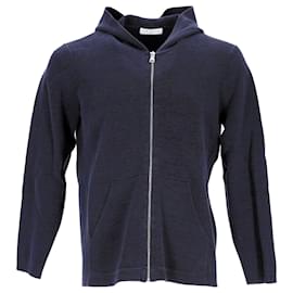 Sandro-Sandro Paris Front-Zip Hoodie in Navy Cotton-Blue,Navy blue