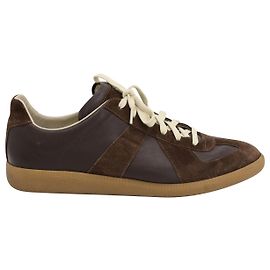 Maison Martin Margiela Maison Margiela Replica Suede-Panel Trainers in Brown Leather Brown
