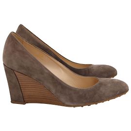 Tod's Almond Toe Wedge Pumps in Grey Suede Grey