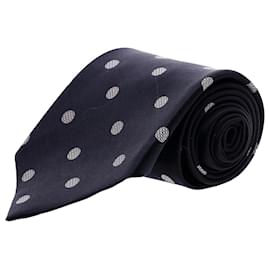Ermenegildo Zegna-Ermenegildo Zegna Krawatte mit gepunktetem Muster aus marineblauer Seide-Schwarz