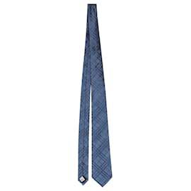 Burberry-Cravate Burberry à Carreaux en Soie Bleue-Bleu