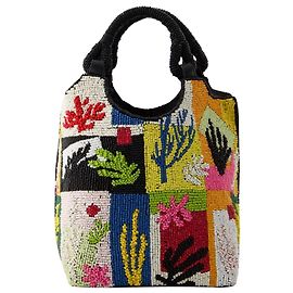 Perlenbesetzte Cote-Einkaufstasche – Staud – Viskose – Korallen-Patchwork Mehrfarben