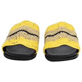Marni-Marni Crochet Knit Slip-On Sandals in Yellow Woven Viscose-Other