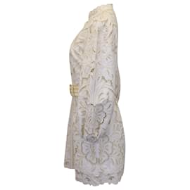 Zimmermann-Zimmermann Empire Broderie Anglaise Belted Mini Dress in Ivory Linen Cotton-White,Cream