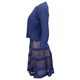 Alaïa-Alaia ärmelloses, transparentes Bahnenkleid m/ Jacke mit Frontreißverschluss aus blauer Viskose-Andere