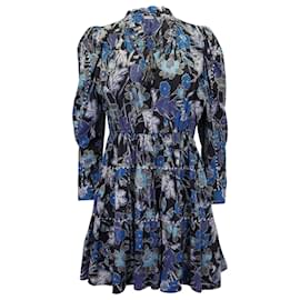 Ulla Johnson-Ulla Johnson Floral Long Sleeve Tiered Mini Dress in Blue Print Cotton-Other