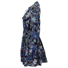 Ulla Johnson-Ulla Johnson Floral Long Sleeve Tiered Mini Dress in Blue Print Cotton-Other