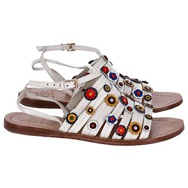 Tory Burch Marguerite Flat Sandals in White Leather White