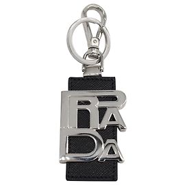 Prada Logo Keychain in Black Saffiano Leather Black