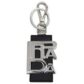 Prada-Prada Logo Keychain in Black Saffiano Leather-Black