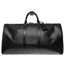 Louis Vuitton-LOUIS VUITTON Keepall Bag in Black Leather - 333551968-Black