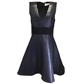 Prabal Gurung-Prabal Gurung Navy Blue / Black Shimmery Sleeveless A-Line Dress-Blue