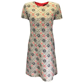 Louis Vuitton-Louis Vuitton Ivory / Poppy red / Black Monogram Logo Printed Short Sleeved Wool and Silk Dress-Multiple colors