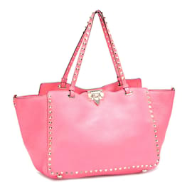 Valentino-Rockstud Leather Tote Bag-Pink
