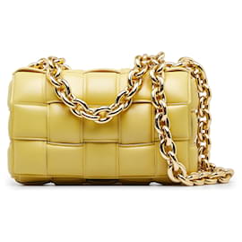 Bottega Veneta-Bottega Veneta Yellow Nappa Intrecciato Padded Chain Cassette Satchel-Yellow
