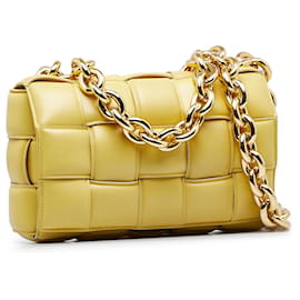 Bottega Veneta-Bottega Veneta Yellow Nappa Intrecciato Padded Chain Cassette Satchel-Yellow