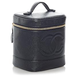 Chanel-Bolsa Chanel Preto CC Caviar Couro Vanity-Preto