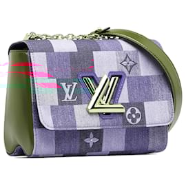Louis Vuitton-Louis Vuitton Blue Damier Denim Patchwork Twist MM-Blue