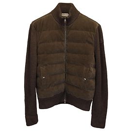 Moncler Cardigan Imbottito in Velluto a Coste in Cotone e Lana Marrone Marrone