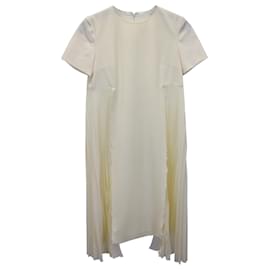 Maison Martin Margiela-Vestido con pliegues laterales en lana color crema de Maison Margiela-Blanco,Crudo