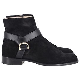 Carolina Herrera Leather-Trim Ankle Boots in Black Suede Black