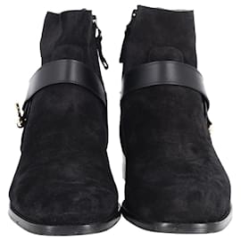 Carolina Herrera-Carolina Herrera Leather-Trim Ankle Boots in Black Suede-Black
