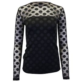Akris halbtransparentes gepunktetes Langarm-Top aus schwarzem Polyester Schwarz