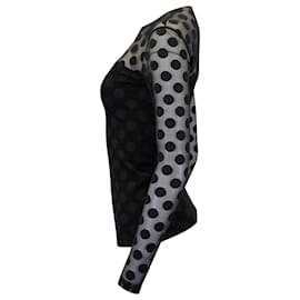 Akris-Akris Haut semi-transparent à pois et manches longues en polyester noir-Noir