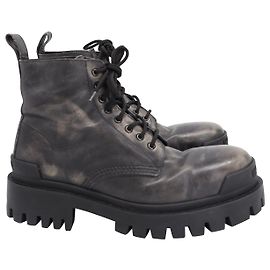 Balenciaga Strike Lace-Up Boots in Black Leather Black