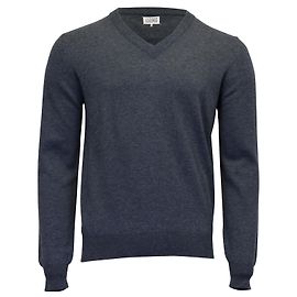 Maison Martin Margiela Maison Margiela V-Neck Long Sleeve Sweater in Blue Grey Wool Blue