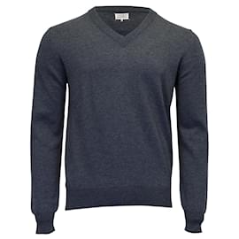 Maison Martin Margiela-Maison Margiela V-Neck Long Sleeve Sweater in Blue Grey Wool-Blue