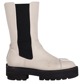 Stuart Weitzman Presley Ultralift 50mm Platform Boots in White Leather  White