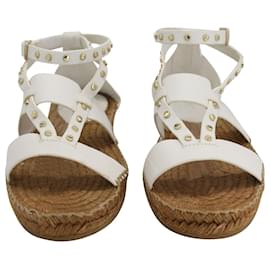 Jimmy Choo-Jimmy Choo Denise Flat Studded Sandals in White Leather -White