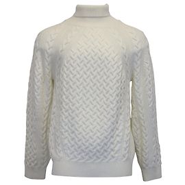 Ermenegildo Zegna Techmerino Cable-Knit Turtleneck Sweater in White Wool White