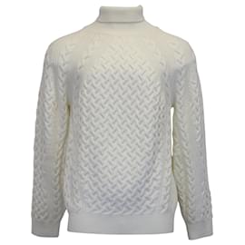 Ermenegildo Zegna-Ermenegildo Zegna Techmerino Cable-Knit Turtleneck Sweater in White Wool-White