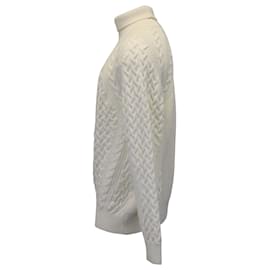 Ermenegildo Zegna-Ermenegildo Zegna Techmerino Cable-Knit Turtleneck Sweater in White Wool-White