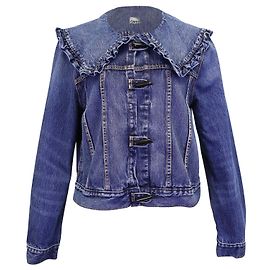 Ganni Ruffled-Collar Denim Jacket in Blue Cotton Other