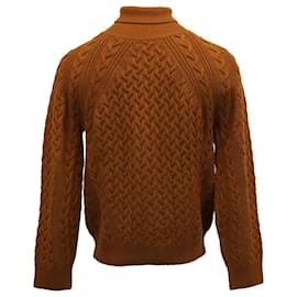 Ermenegildo Zegna-Ermenegildo Zegna Techmerino Cable-Knit Turtleneck Sweater in Ochre Wool-Brown,Red