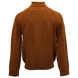 Ermenegildo Zegna Techmerino Pull Col Roulé Torsadé en Laine Ocre Marron Rouge