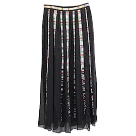 Missoni-M Missoni Embroidered Gathered Maxi Skirt in Black Silk-Black