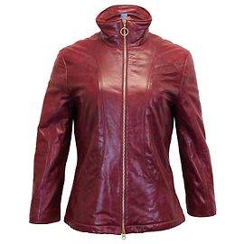 Escada Sport Mock Neck Zip Front Jacket in Red Leather Red