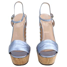 Gucci-Gucci Ankle Strap Platform Sandals in Blue Leather-Blue