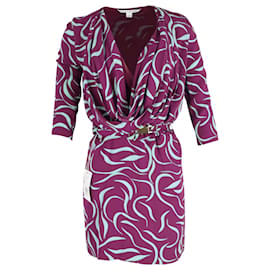 Diane Von Furstenberg-Diane Von Furstenberg Danil Cowl Neck Belted Mini Dress in Multicolor Polyester-Other