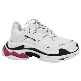 Balenciaga Triple S Allover Logo Sneakers In White Polyurethane White