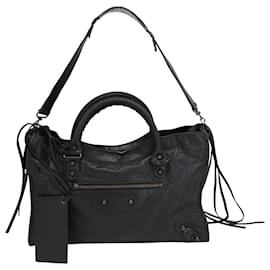Balenciaga-Balenciaga Motocross Classic City Bag in Black Lambskin Leather-Black