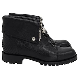 Alexander Mcqueen-Alexander McQueen Folded Overlay Zip Ankle Boots in Black Leather-Black