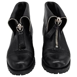 Alexander Mcqueen-Alexander McQueen Folded Overlay Zip Ankle Boots in Black Leather-Black
