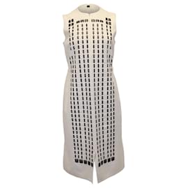 Akris-Akris Sleeveless Front-Zip Hotel-Facade Embroidered Sheath Dress in Beige Wool-Other