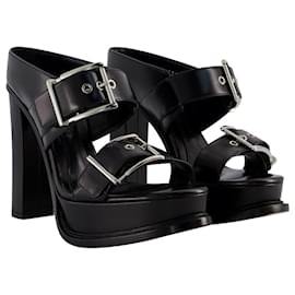 Alexander Mcqueen-Leath S.Ledersandalen – Alexander McQueen – Leder – Schwarz/Silber-Schwarz