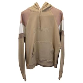 Saint Laurent-Saint Laurent Sweat à Capuche Colour Block Logo Brodé en Coton Beige-Beige